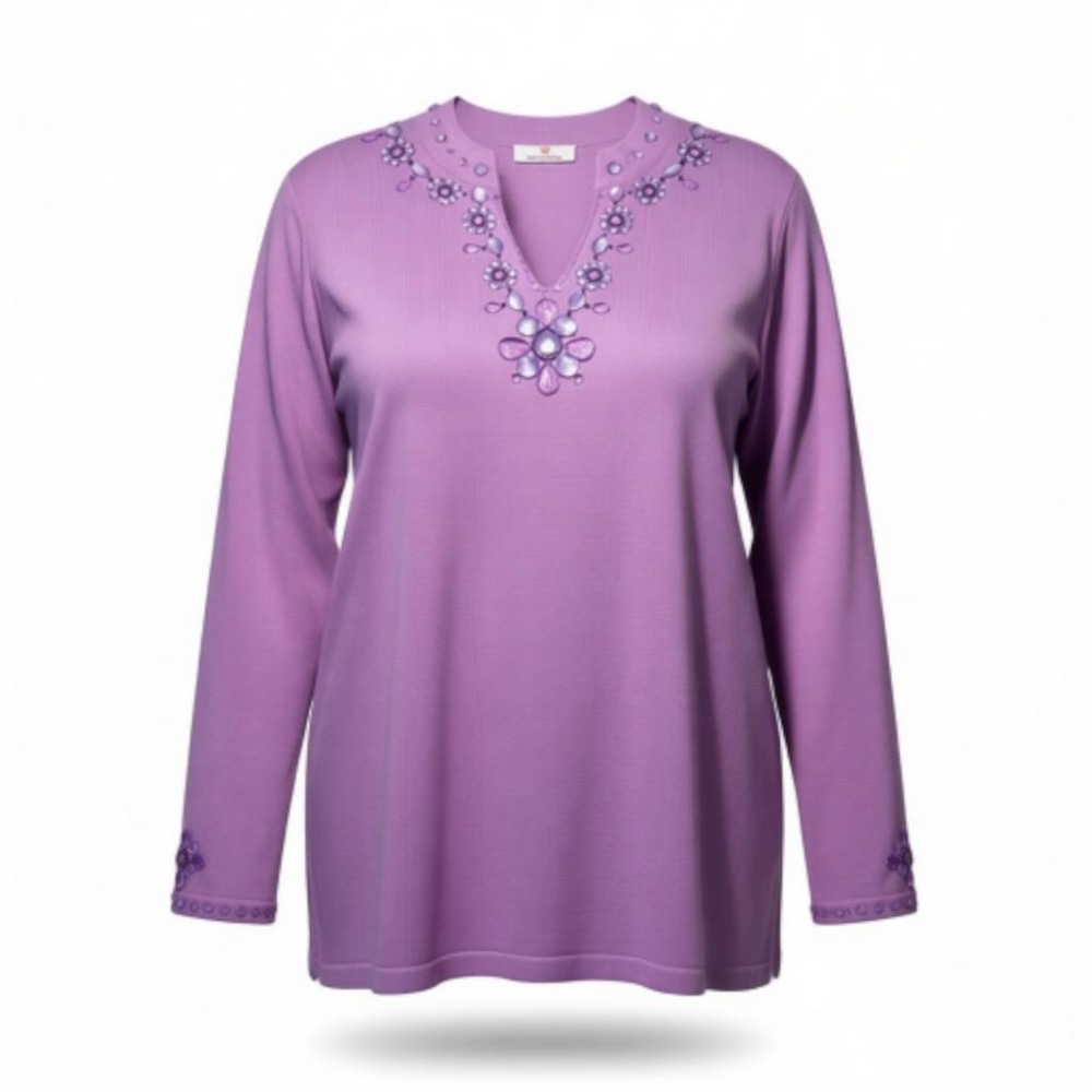 Quacker Factory Lavender Jeweled Top Women's Med. Embellished Rhinestone Tunic